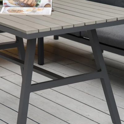 Outsunny 4 Piece Patio Furniture Set, Outdoor L-Shaped Sectional Sofa With 2 Couches, Bench, Dining Table, Cushions, Aluminum Conversation Set, Gray 6 Outsunny 4 Piece Patio Furniture Set, Outdoor L-Shaped Sectional Sofa With 2 Couches, Bench, Dining Table, Cushions, Aluminum Conversation Set, Gray - Image 4