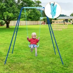 Costway Outdoor Kids Swing Set Heavy Duty Metal A-Frame W/ Ground Stakes -Outdoor Furniture Store GUEST 3407eaa5 09ca 4925 bc2a a783cb32f5e9