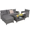 Costway 4PCS Patio Rattan Furniture Set Cushioned Loveseat Table Shelf Gray -Outdoor Furniture Store GUEST 347c24a2 2cdf 4c84 b008 eaafda5aac2f