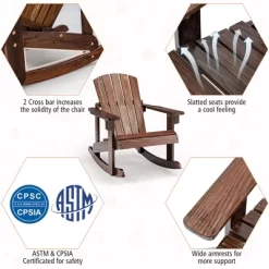 Tangkula 2PCS Kid Adirondack Rocking Chair Outdoor Solid Wood Slatted Seat Backrest Coffee -Outdoor Furniture Store GUEST 34ae9f7f e20a 46d7 a56e 269e30204154