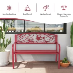 Costway Patio Garden Bench Park Yard Outdoor Furniture Cast Iron Porch Chair Red -Outdoor Furniture Store GUEST 34eeafdf 15b0 4f2b ae74 cf12243ca139
