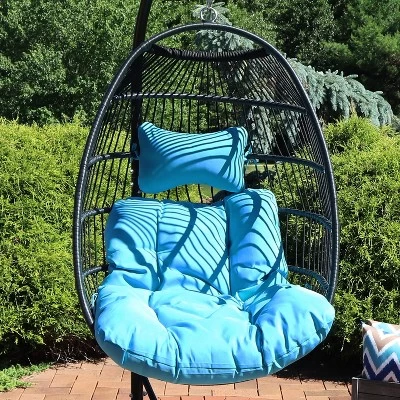 Sunnydaze Decor Sunnydaze Outdoor Resin Wicker Julia Hanging Basket Egg Chair Swing With Cushions And Headrest - 2pc 3 Sunnydaze Decor Sunnydaze Outdoor Resin Wicker Julia Hanging Basket Egg Chair Swing With Cushions And Headrest - 2pc