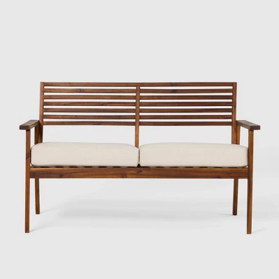 Saracina Home Mid-Century Modern Slatted Acacia Outdoor Bench 8 Saracina Home Mid-Century Modern Slatted Acacia Outdoor Bench - Image 6
