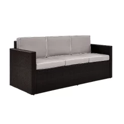 Palm Harbor Outdoor Wicker Sofa In Brown With Gray Cushions - Crosley