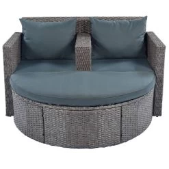 2pc Outdoor Wicker Conversation Sectional Set With Cushions & Half-Moon Side Table For Umbrella - Gray - GODEER -Outdoor Furniture Store GUEST 3680463a 8551 49e0 b178 c97a4e008ce3