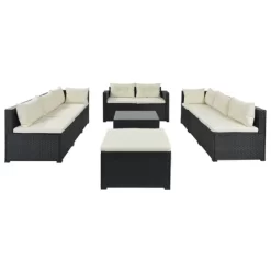 9pc Wicker Patio Sectional Seating Set With Cushions - Black/Beige - GODEER -Outdoor Furniture Store GUEST 36a23084 fad0 4895 98cc dd17d28df134