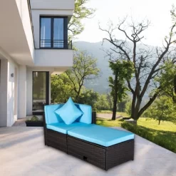 4pc Wicker Patio Sectional Seating Set With Cushions - Brown/Blue - GODEER -Outdoor Furniture Store GUEST 36cc97ee cc47 46db b320 42beabd7a3b6