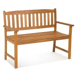 Costway Patio Acacia Wood Bench 2-Person Slatted Seat Backrest 800 Lbs Outdoor Natural -Outdoor Furniture Store GUEST 373923a8 77bd 4713 8d80 c2067dd6c678