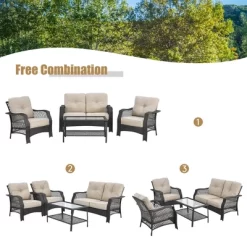 Costway 4PCS Patio Wicker Furniture Set Loveseat Sofa Coffee Table W/ Cushion -Outdoor Furniture Store GUEST 375abd90 eb50 4c20 a9bd 5e9ad92f127a