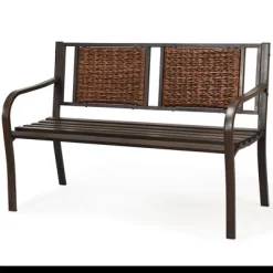 Costway Patio Garden Bench Steel Frame Rattan Backrest Park Yard Outdoor Porch Furniture -Outdoor Furniture Store GUEST 37ad9ac4 acb5 49ad a389 16107cc14b58