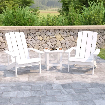 Emma And Oliver Three Piece Hammond Adirondack Style Conversation Set With Two Chairs And Matching Side Table For Indoor And Outdoor Use 3 Emma And Oliver Three Piece Hammond Adirondack Style Conversation Set With Two Chairs And Matching Side Table For Indoor And Outdoor Use