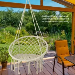 Tangkula Hammock Chair Macrame Swing, Patio Hanging Hammock Chair W/ LED Lights, Hanging Cotton Rope Hammock Swing Chair -Outdoor Furniture Store GUEST 37bf20c0 b318 4a91 bdd4 c5d1d1939807