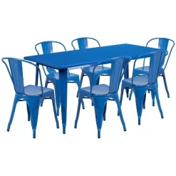 Flash Furniture Commercial Grade 31.5" X 63" Rectangular Metal Indoor-Outdoor Table Set With 6 Stack Chairs -Outdoor Furniture Store GUEST 3865610d 6118 4462 b30c 22e6872c213e