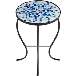Teal Island Designs Modern Black Round Outdoor Accent Side Tables 14" Wide Set Of 2 Multi Blue Mosaic Tabletop Front Porch Patio Home House -Outdoor Furniture Store GUEST 3940593b a06c 40fc 8631 bc20236f4863