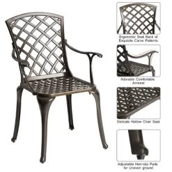 Costway Outdoor Cast Aluminum Arm Dining Chairs Set Of 2 Patio Bistro Chairs, Brown -Outdoor Furniture Store GUEST 397f964c 1a7b 41ae bb75 c16c6955fd0a
