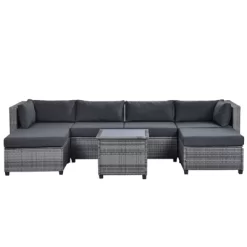 7pc Outdoor Set With Rattan Sofa & Cushions - Gray - GODEER 19 7pc Outdoor Set With Rattan Sofa & Cushions - Gray - GODEER -Outdoor Furniture Store GUEST 3986ffa1 d58f 4c7e 9de7 5b3681b015d1