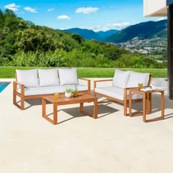 Grafton 4pc Eucalyptus Wood Outdoor Set - Alaterre Furniture