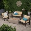 Kalo 5pc Wicker Chat Set With Fire Table - Brown/Tan/Light Gray - Christopher Knight Home -Outdoor Furniture Store GUEST 39f601e2 f96a 4e05 819a 8d060b0c80c6