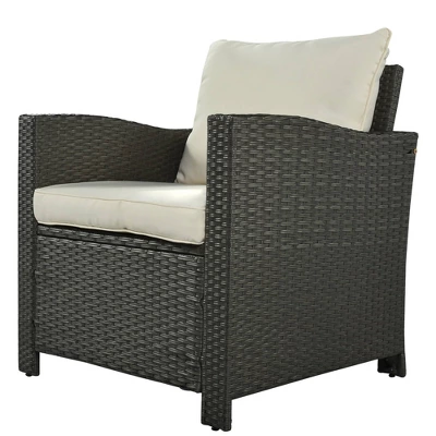 6pc Outdoor Wicker Set With Loveseats, Sofa, Chair, Coffee Table & Bench - Beige - GODEER 6 6pc Outdoor Wicker Set With Loveseats, Sofa, Chair, Coffee Table & Bench - Beige - GODEER - Image 4