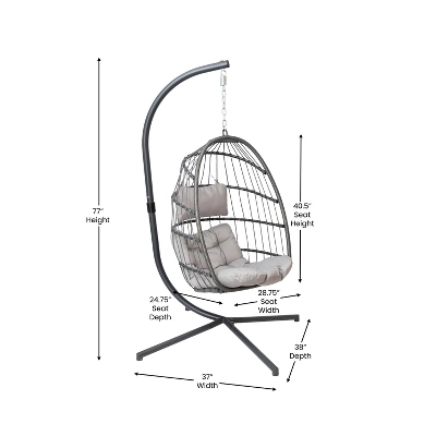 Emma And Oliver Awen Foldable Hanging Egg Chair With Woven Finish, Removable Cushions, And Included Stand For Indoor And Outdoor Use 12 Emma And Oliver Awen Foldable Hanging Egg Chair With Woven Finish, Removable Cushions, And Included Stand For Indoor And Outdoor Use - Image 10