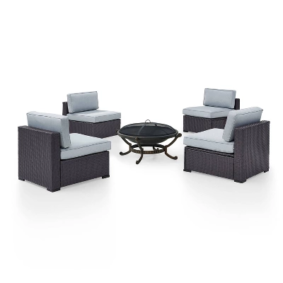 Biscayne 5pc Outdoor Wicker Conversation Set With 4 Armless Chairs & Fire Pit - Mist - Crosley 8 Biscayne 5pc Outdoor Wicker Conversation Set With 4 Armless Chairs & Fire Pit - Mist - Crosley - Image 6