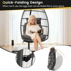 Costway Hanging Egg Chair Wicker Swing Hammock Chair With Head Pillow & Seat Cushion Gray -Outdoor Furniture Store GUEST 3b91cfa5 301d 4b11 974a 4fa73b8e48fb