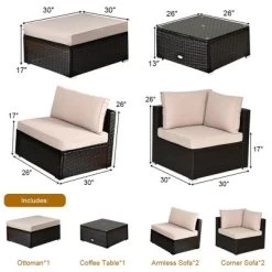Costway 6PCS Outdoor Patio Rattan Furniture Set Sectional Sofa Ottoman Cushioned -Outdoor Furniture Store GUEST 3ba3f59f f5a1 459f b581 05fa81153b5f