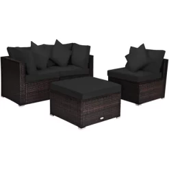 Costway 4PCS Patio Rattan Furniture Set Sofa Ottoman Cushion Garden Deck Black -Outdoor Furniture Store GUEST 3c59eed4 49d3 452c 80d6 7a59bc8f7587
