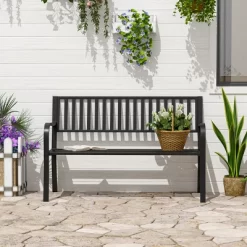 Outsunny 50" Garden Park Bench, Slatted Steel Outdoor Decorative Loveseat For Patio Lawn -Outdoor Furniture Store GUEST 3d15429d 029c 4eaf 97f0 0cb7b5ceeec2