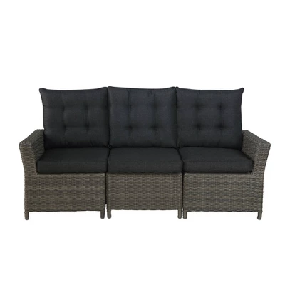 Asti Wicker 3 Seat Reclining Sofa With Cushions - Gray - Alaterre Furniture 3 Asti Wicker 3 Seat Reclining Sofa With Cushions - Gray - Alaterre Furniture
