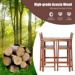 Costway 3PCS Bar Set Acacia Wood Bar Height Patio Bistro Dining Set Outdoor -Outdoor Furniture Store GUEST 3d29e4fe cc0e 4f17 9b1d 53a1aff86a6b