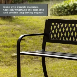 Gardenised Outdoor Steel 47 Park Bench For Yard, Patio, Garden And Deck, Black Weather Resistant Porch Bench, Park Seating -Outdoor Furniture Store GUEST 3d5940ca c262 43bc a8b4 17c80f0a6aa4