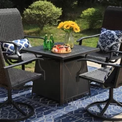 5pc Patio Dining Set With Square Steel Fire Pit With Faux Wood Tabletop & Rattan 360 Swivel Chairs - Captiva Designs 24 5pc Patio Dining Set With Square Steel Fire Pit With Faux Wood Tabletop & Rattan 360 Swivel Chairs - Captiva Designs -Outdoor Furniture Store GUEST 3e2b595b 61ab 448b b806 6530d86e6f35