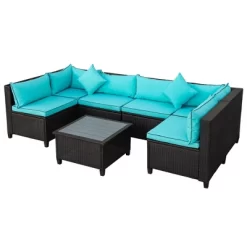7pc Wicker Outdoor Sectional Seating Set With Cushions - Dark Brown/Blue - GODEER 12 7pc Wicker Outdoor Sectional Seating Set With Cushions - Dark Brown/Blue - GODEER -Outdoor Furniture Store GUEST 3e808680 d3f4 4d74 80f0 9357f6ed60fe