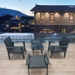 5pc Outdoor Wicker Conversation Set With Arm Chairs, Accent Table & Ottomans - Gray - GODEER 8 5pc Outdoor Wicker Conversation Set With Arm Chairs, Accent Table & Ottomans - Gray - GODEER -Outdoor Furniture Store GUEST 3ed02447 d268 4a28 945f 94889ad8c257