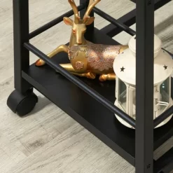 HOMCOM C Shaped End Table With Storage Shelves, Mobile Side Table With Wheels For Sofa Couch, Bed, Metal Frame, Black -Outdoor Furniture Store GUEST 3f0f30a1 4fd9 4db4 9f52 41ed53db7c61