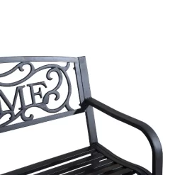 Outsunny 50" Outdoor Metal Welcome Bench, Powder Coated Cast Iron Sign & Steel Frame, 2 Person Bench With Antique Vine Motifs & Slatted Seat, Black -Outdoor Furniture Store GUEST 3f111205 2d54 4cd2 84a6 54408320f897