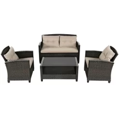 Costway 4PCS Outdoor Rattan Furniture Set Cushioned Sofa Armrest Chair Lower Shelf Brown -Outdoor Furniture Store GUEST 3f88efd7 91c5 43a4 a842 b42f3723b35c