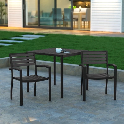 Emma And Oliver Set Of 2 Stackable All-Weather Aluminum Patio Chairs With Faux Teak Slats 3 Emma And Oliver Set Of 2 Stackable All-Weather Aluminum Patio Chairs With Faux Teak Slats