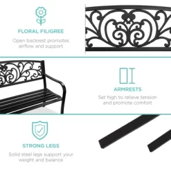 Best Choice Products Outdoor Steel Bench Garden Patio Porch Furniture W/ Floral Design Backrest, Slatted Seat -Outdoor Furniture Store GUEST 3fe0960f 84df 4ebe b9fe a3ea6eb15a16