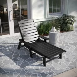 Merrick Lane Gaylord Adjustable Adirondack Lounger With Cup Holder- All-Weather Indoor/Outdoor HDPE Lounge Chair In Black -Outdoor Furniture Store GUEST 40523b08 2595 4b81 98d4 53a7da661ae3