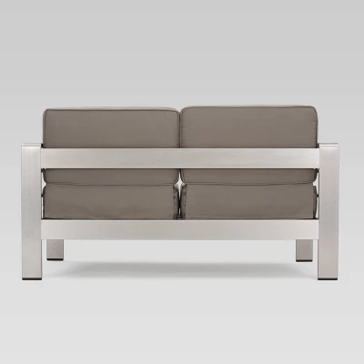 Aviara 5pc Aluminum Chat Set With Fire Pit - Silver/Khaki And Light Gray - Christopher Knight Home 4 Aviara 5pc Aluminum Chat Set With Fire Pit - Silver/Khaki And Light Gray - Christopher Knight Home - Image 2