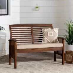 Ravenscroft Modern Boho Acacia Wood Slatted Outdoor Loveseat With Cushion - Saracina Home -Outdoor Furniture Store GUEST 40bff483 b5bb 44be 88db 6989c5aba85c