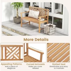 Costway Patio Acacia Wood 2-Person Slatted Bench Outdoor Loveseat Chair Garden Natural -Outdoor Furniture Store GUEST 40e64b43 8ba4 460d a17e bfc6b4e4f03f