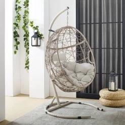 Cleo Outdoor Wicker Patio Hanging Egg Chair With Stand - Crosley -Outdoor Furniture Store GUEST 41009c32 cf32 4e6e bb89 5892d2203238