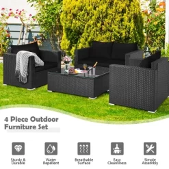 Costway 8PCS Patio Rattan Furniture Set Cushioned Sofa Chair Coffee Table TurquoiseRedBlack -Outdoor Furniture Store GUEST 411d05f3 a83a 4ae9 9392 5f19f122746f