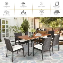 Costway 7PCS Patio Rattan Dining Set Table Top W/Umbrella Hole -Outdoor Furniture Store GUEST 413ae293 62d6 493c a49d 7613963e5bce