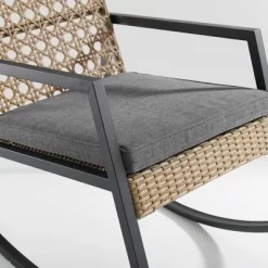 Komodo Modern Boho Faux Rattan & Metal Outdoor Rocking Chair With Cushion - Brown/Gray - Saracina Home -Outdoor Furniture Store GUEST 4268a33a 53bd 49e0 b7a4 c9883457bf9f