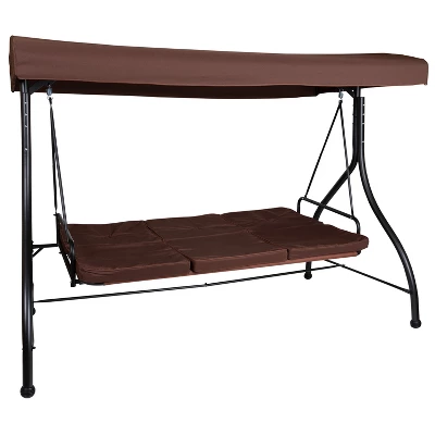 Emma And Oliver 3-Seat Outdoor Steel Converting Patio Swing And Bed Canopy Hammock In Brown 9 Emma And Oliver 3-Seat Outdoor Steel Converting Patio Swing And Bed Canopy Hammock In Brown - Image 7