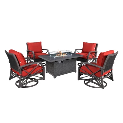 Kinger Home Novi 5-Piece Rattan Wicker Propane Fire Pit Set With An Aluminum Frame 16 Kinger Home Novi 5-Piece Rattan Wicker Propane Fire Pit Set With An Aluminum Frame - Image 14